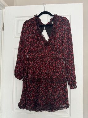 Nordstrom Black Long-Sleeve Floral Ruffle Mini Dress